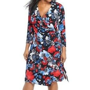 The Limited Side Wrap tie blue & red Floral Dress